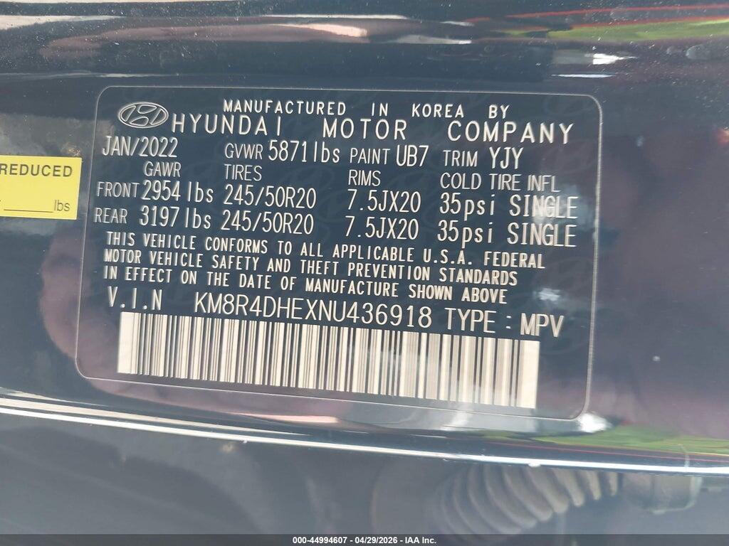 KM8R4DHEXNU436918 2022 HYUNDAI PALISADE photo no. 9