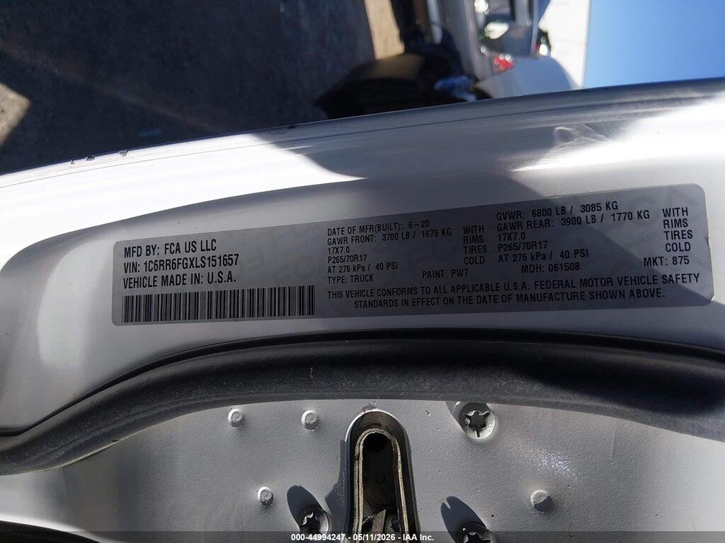 1C6RR6FGXLS151657 2020 RAM 1500 CLASSIC photo no. 9