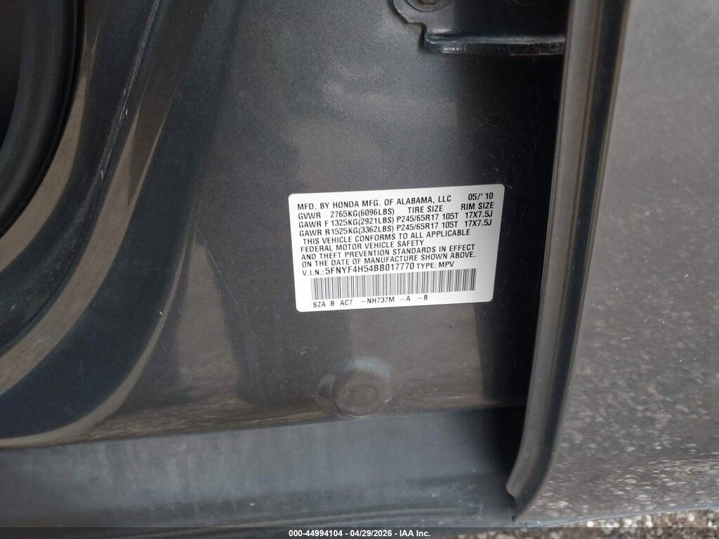 5FNYF4H54BB017770 2011 HONDA PILOT photo no. 9