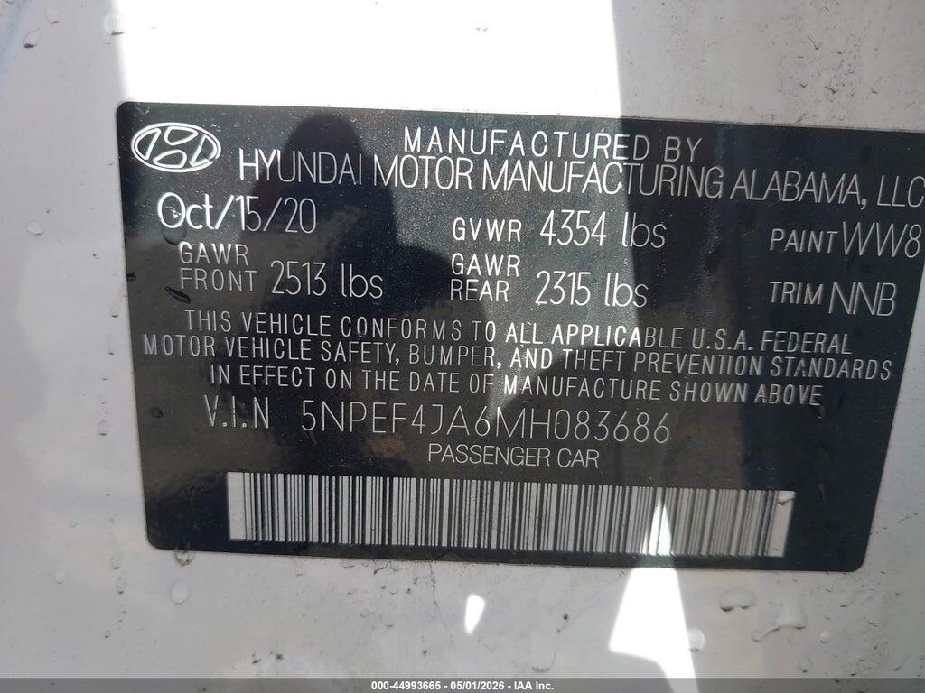 5NPEF4JA6MH083686 2021 HYUNDAI SONATA photo no. 9
