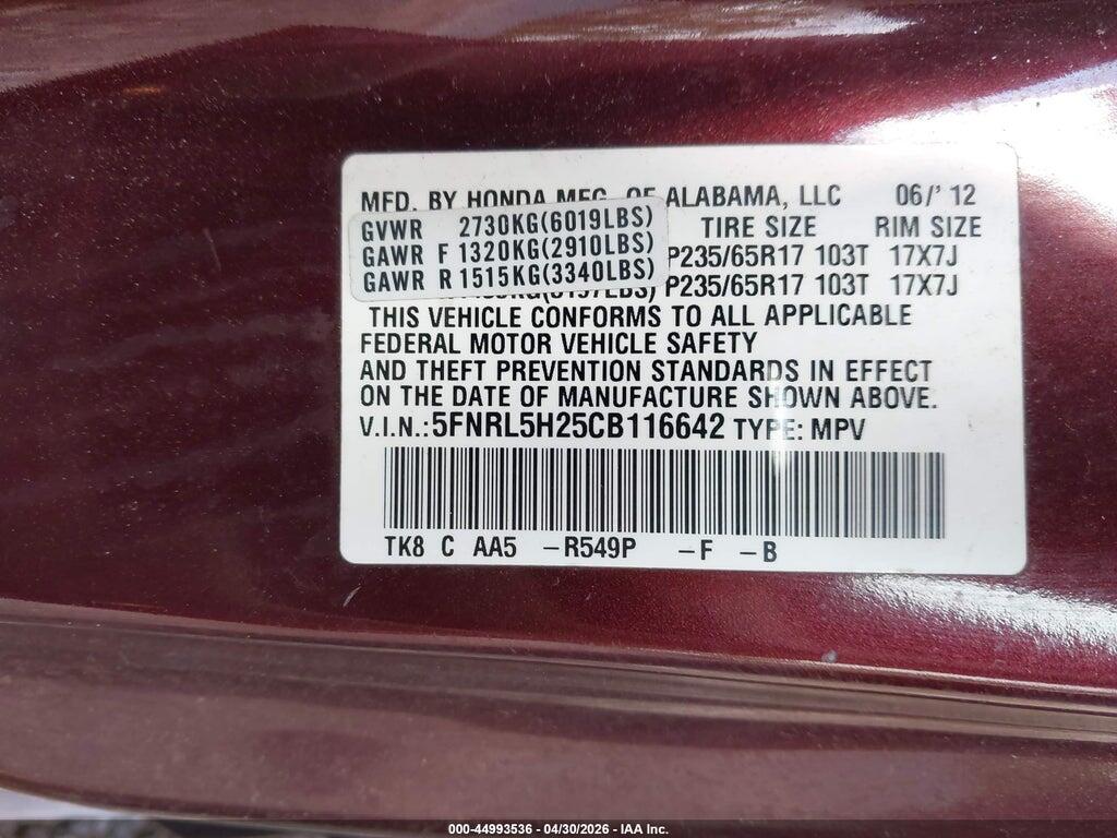5FNRL5H25CB116642 2012 HONDA ODYSSEY photo no. 9