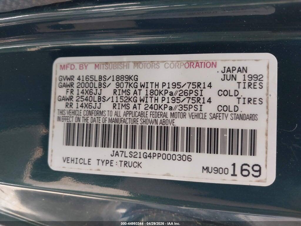 JA7LS21G4PP000306 1993 MITSUBISHI MIGHTY MAX / S photo no. 9