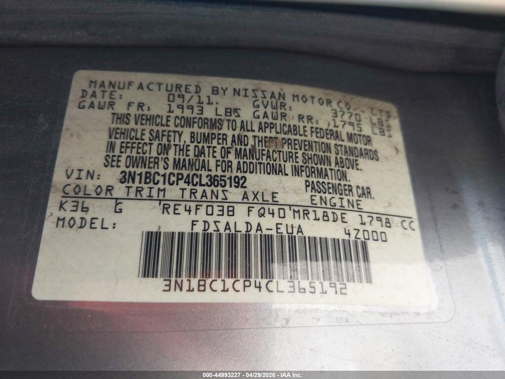 3N1BC1CP4CL365192 2012 NISSAN VERSA photo no. 9
