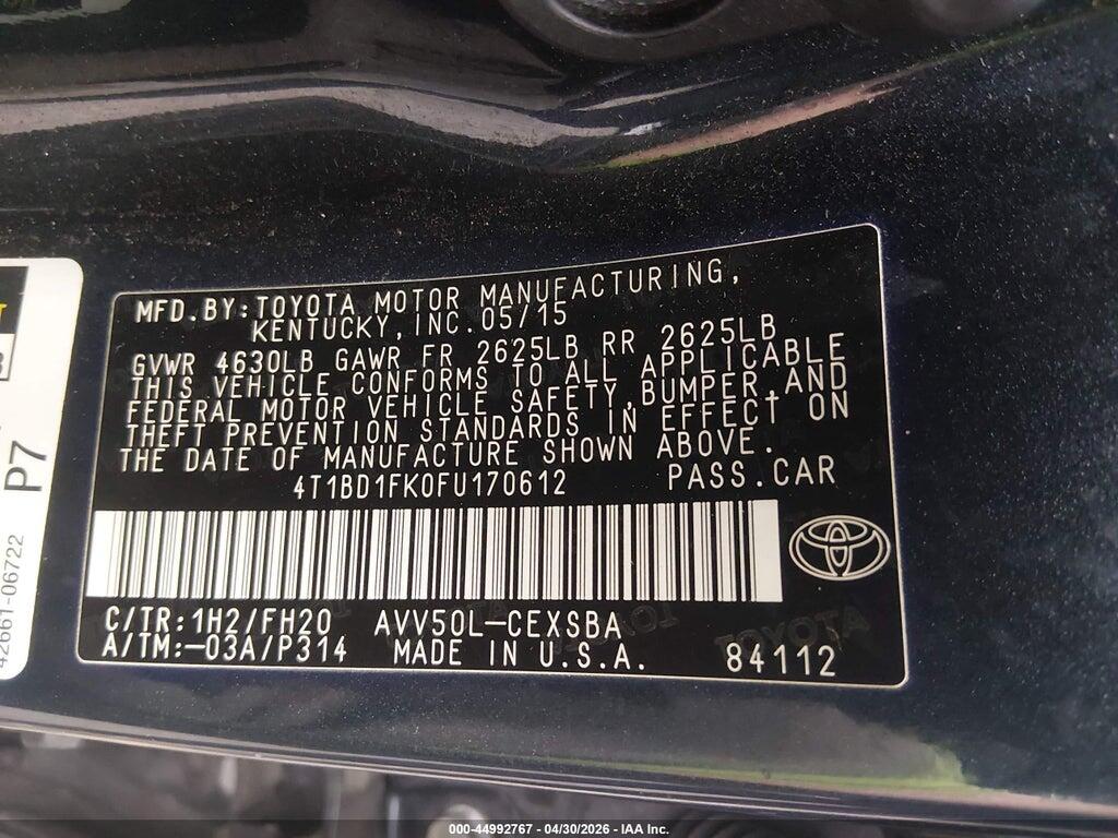 4T1BD1FK0FU170612 2015 TOYOTA CAMRY HYBRID photo no. 9