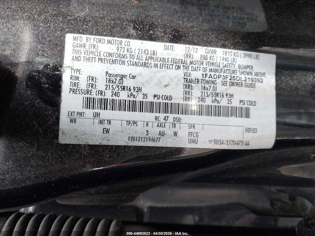 1FADP3F25DL219392 2013 FORD FOCUS photo no. 9