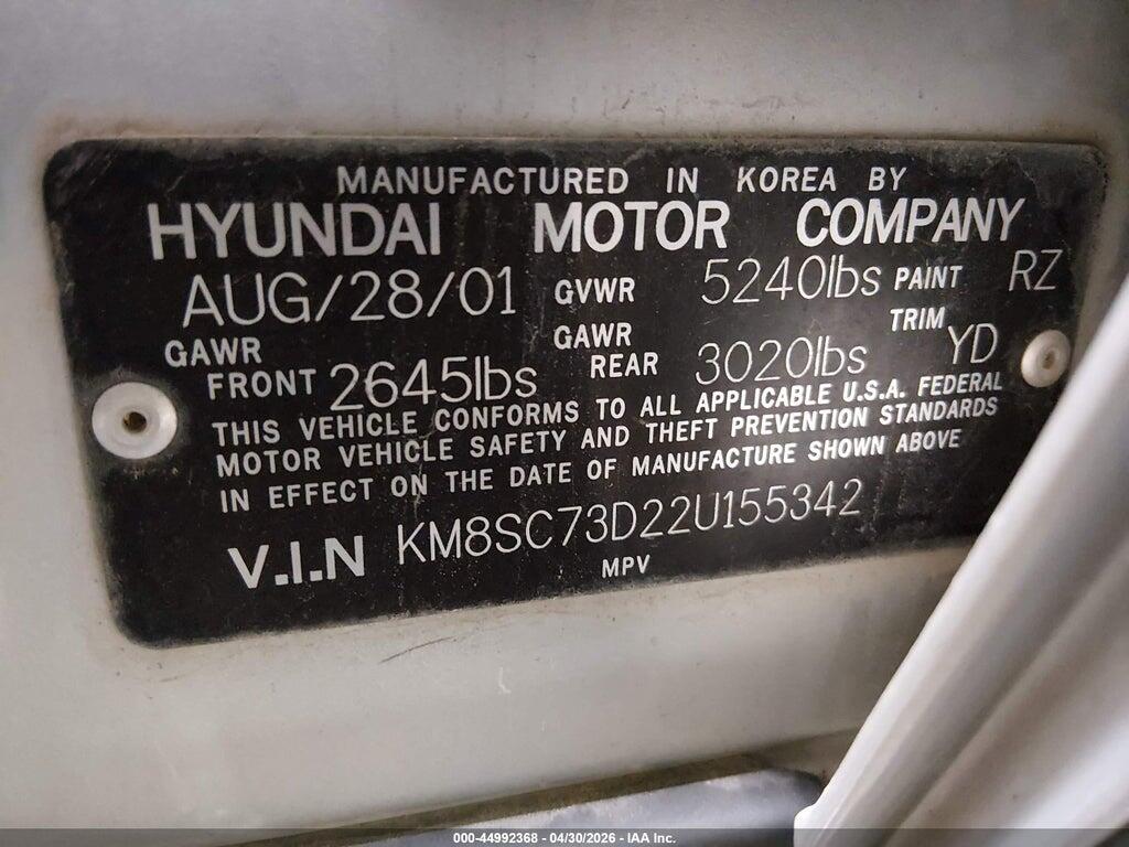 KM8SC73D22U155342 2002 HYUNDAI SANTA FE photo no. 9