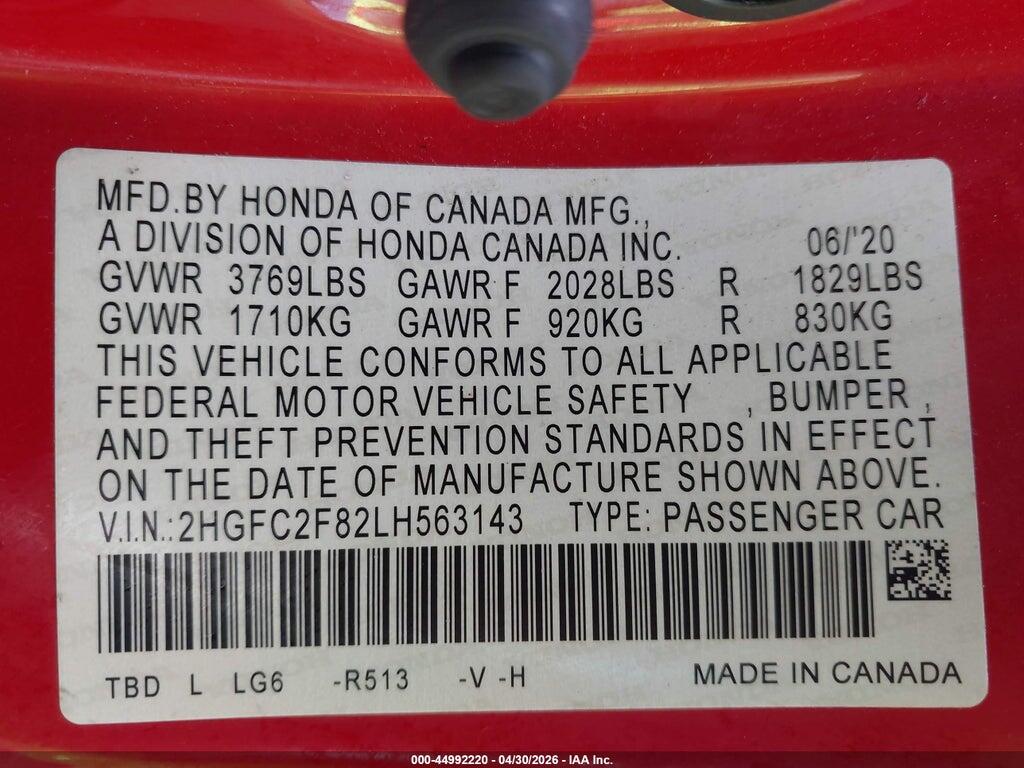 2HGFC2F82LH563143 2020 HONDA CIVIC photo no. 9