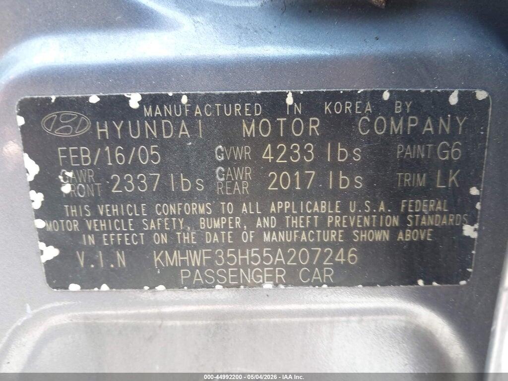 KMHWF35H55A207246 2005 HYUNDAI SONATA photo no. 9