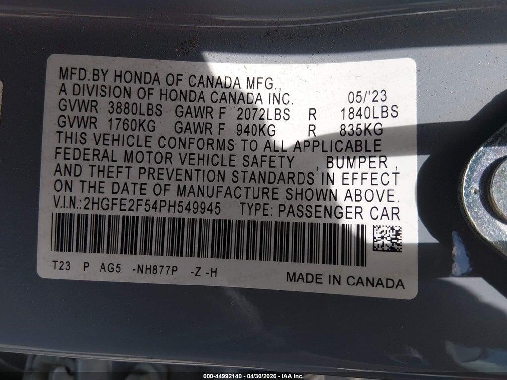 2HGFE2F54PH549945 2023 HONDA CIVIC photo no. 9