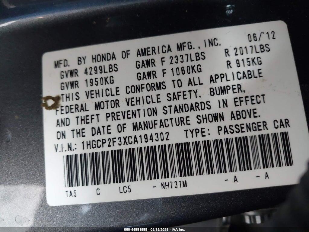 1HGCP2F3XCA194302 2012 HONDA ACCORD photo no. 9