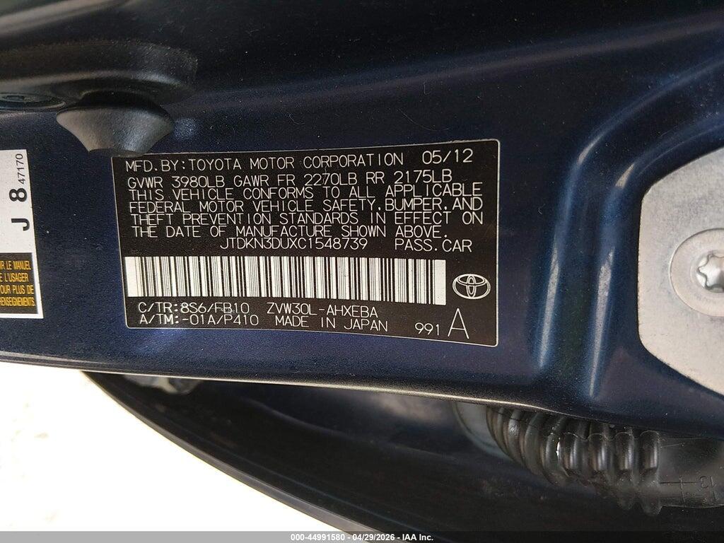 JTDKN3DUXC1548739 2012 TOYOTA PRIUS photo no. 9