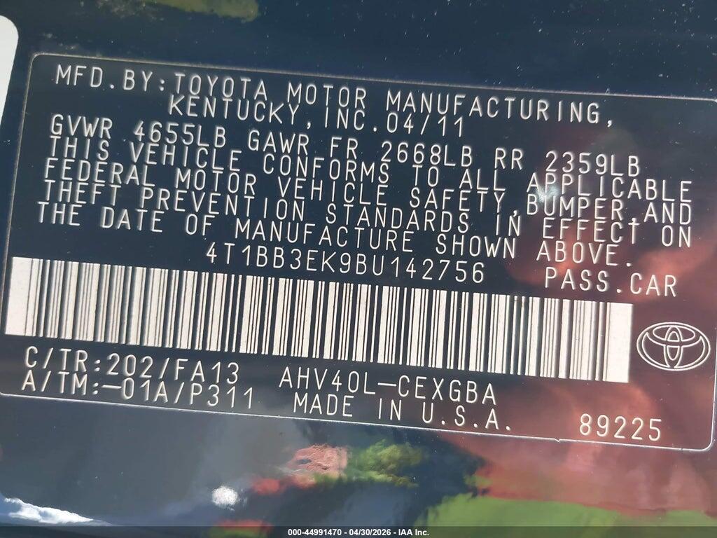 4T1BB3EK9BU142756 2011 TOYOTA CAMRY HYBRID photo no. 9