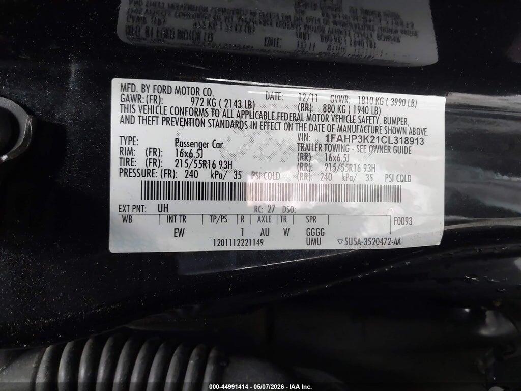 1FAHP3K21CL318913 2012 FORD FOCUS photo no. 9