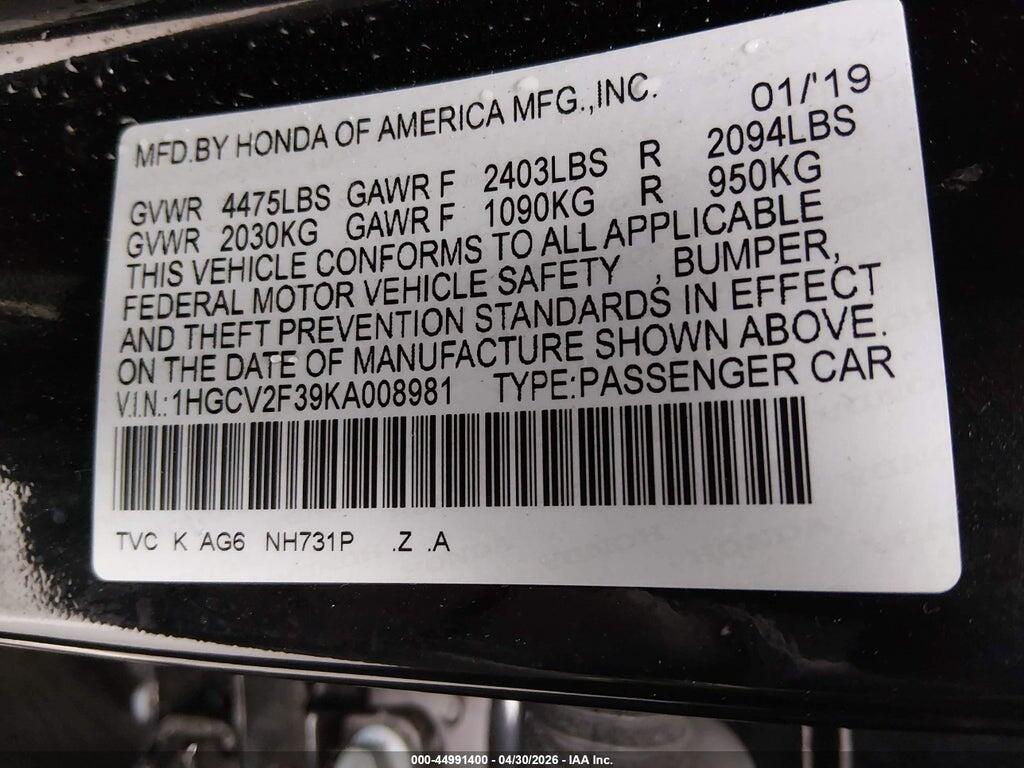 1HGCV2F39KA008981 2019 HONDA ACCORD photo no. 9