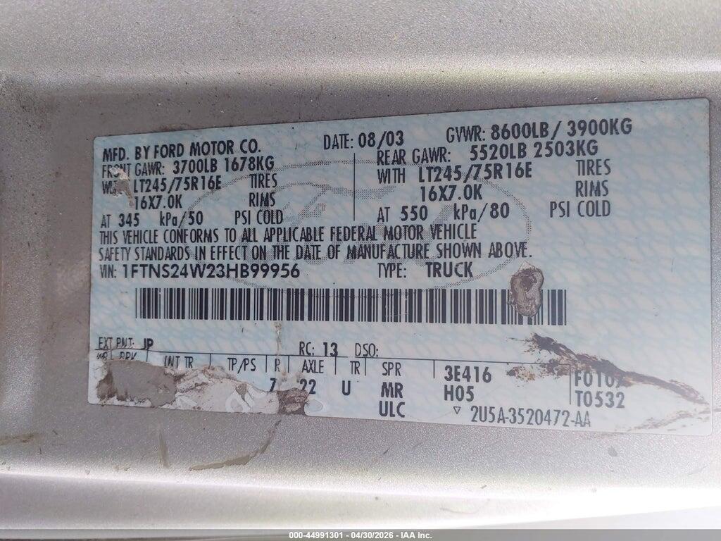 1FTNS24W23HB99956 2003 FORD E-250 photo no. 9