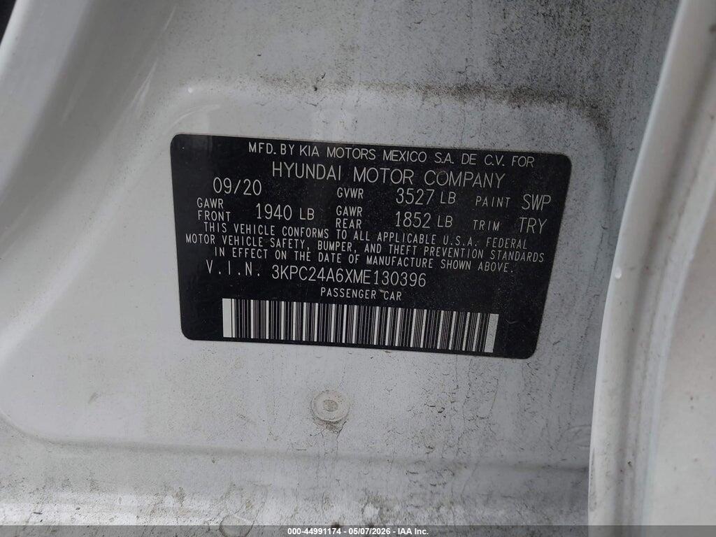 3KPC24A6XME130396 2021 HYUNDAI ACCENT photo no. 9