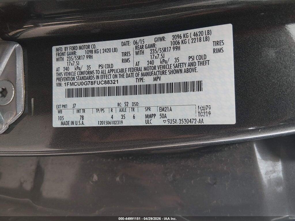 1FMCU0G78FUC88321 2015 FORD ESCAPE photo no. 9