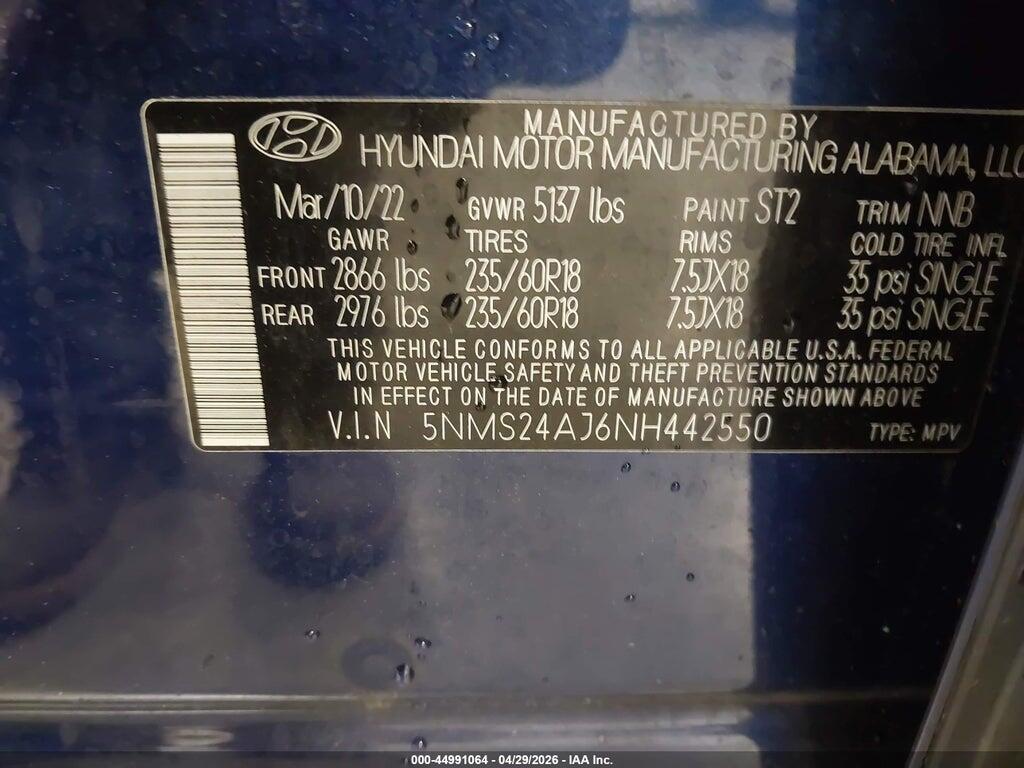 5NMS24AJ6NH442550 2022 HYUNDAI SANTA FE photo no. 9