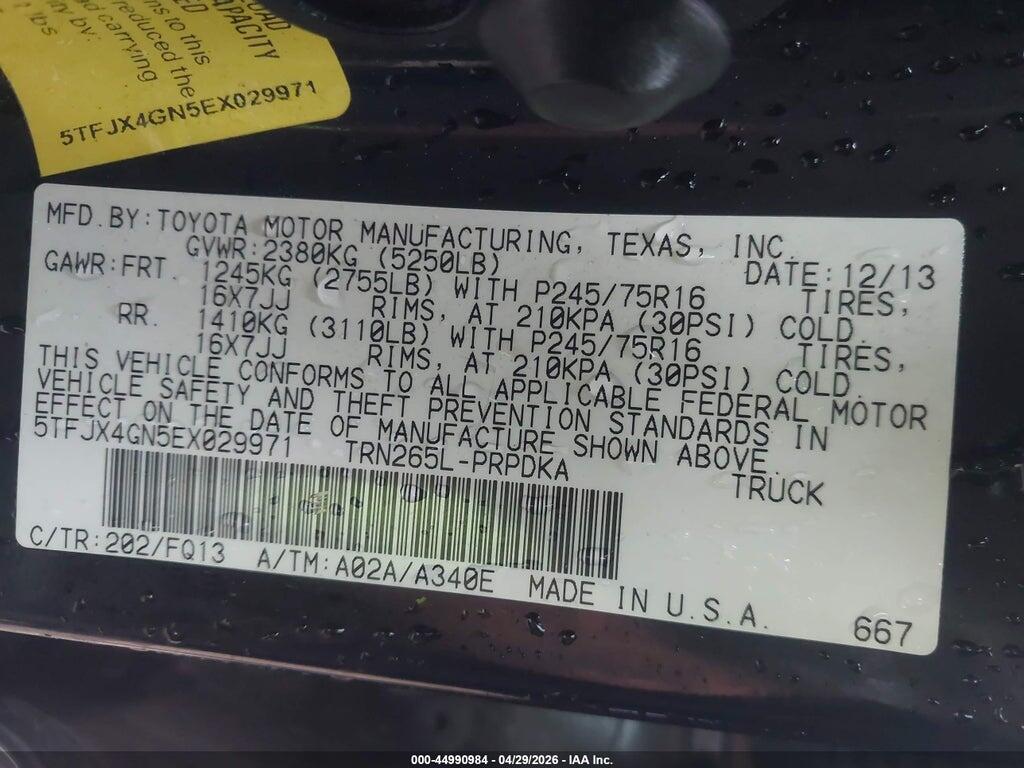 5TFJX4GN5EX029971 2014 TOYOTA TACOMA photo no. 9