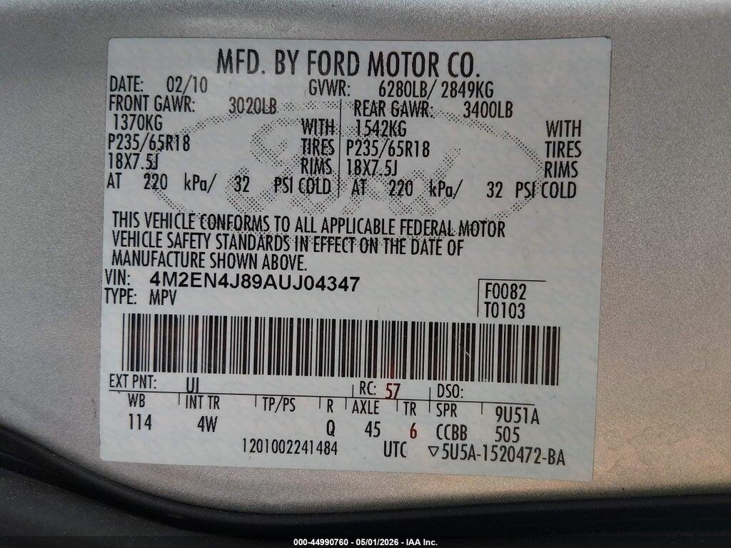 4M2EN4J89AUJ04347 2010 MERCURY MOUNTAINEER photo no. 9