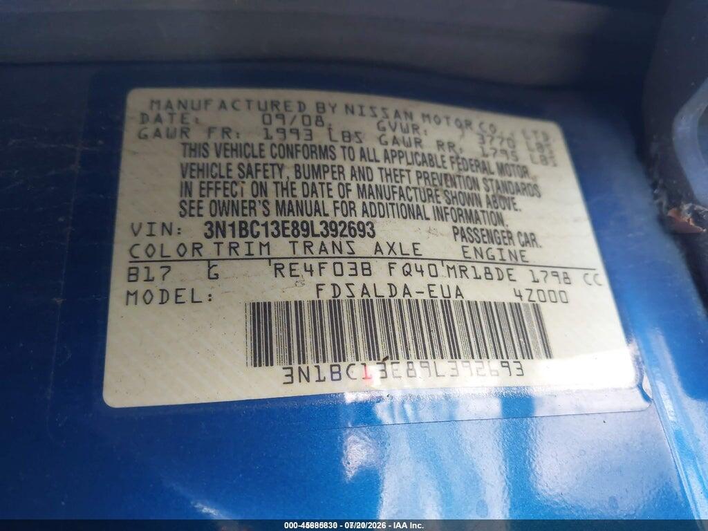 3N1BC13E89L392693 2009 NISSAN VERSA photo no. 9