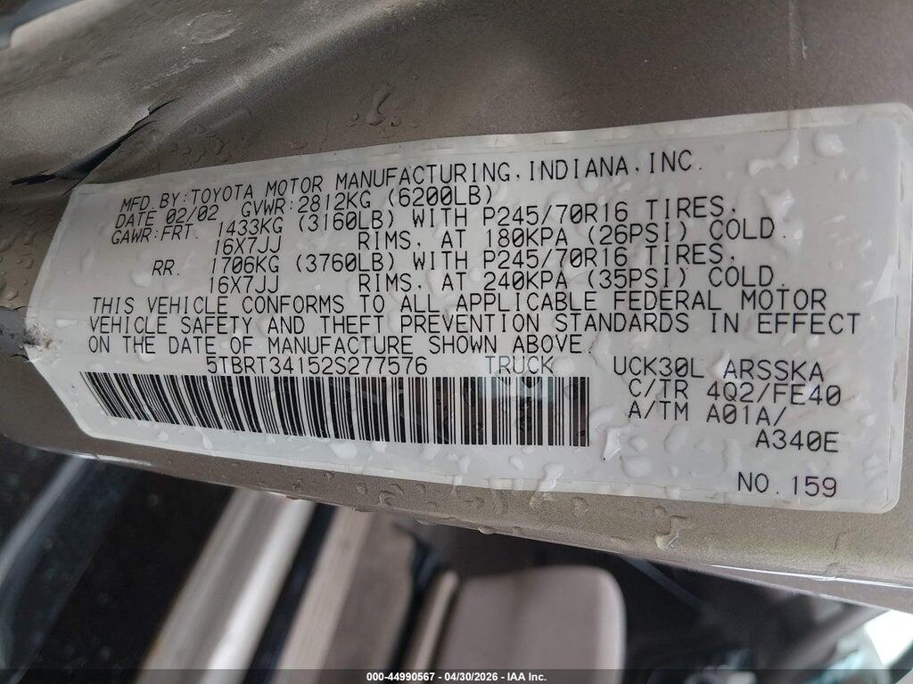 5TBRT34152S277576 2002 TOYOTA TUNDRA photo no. 9