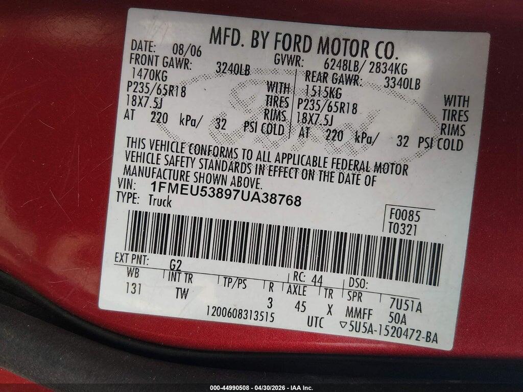 1FMEU53897UA38768 2007 FORD EXPLORER SPORT TRAC photo no. 9