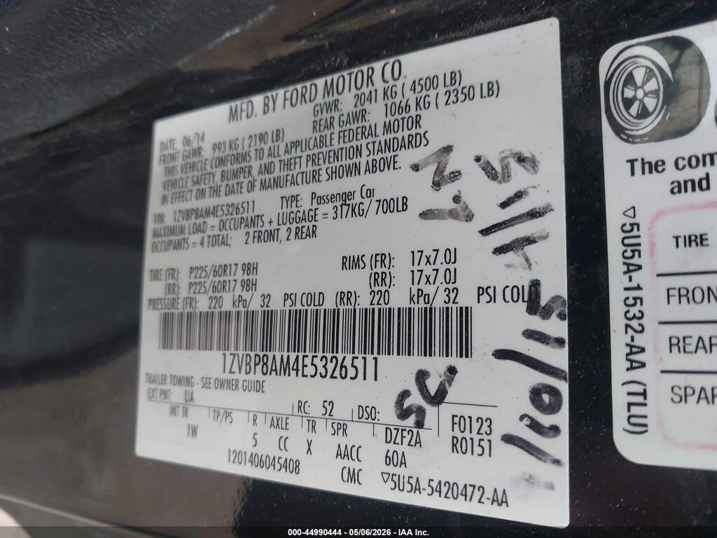 1ZVBP8AM4E5326511 2014 FORD MUSTANG photo no. 9