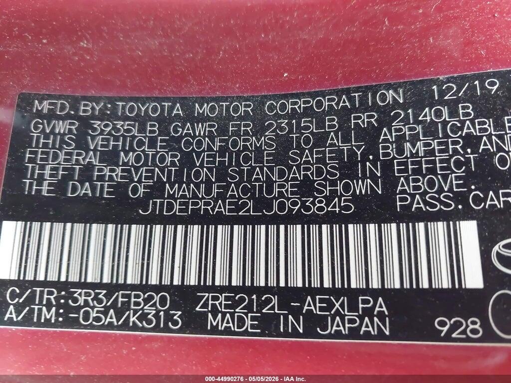 JTDEPRAE2LJ093845 2020 TOYOTA COROLLA photo no. 9