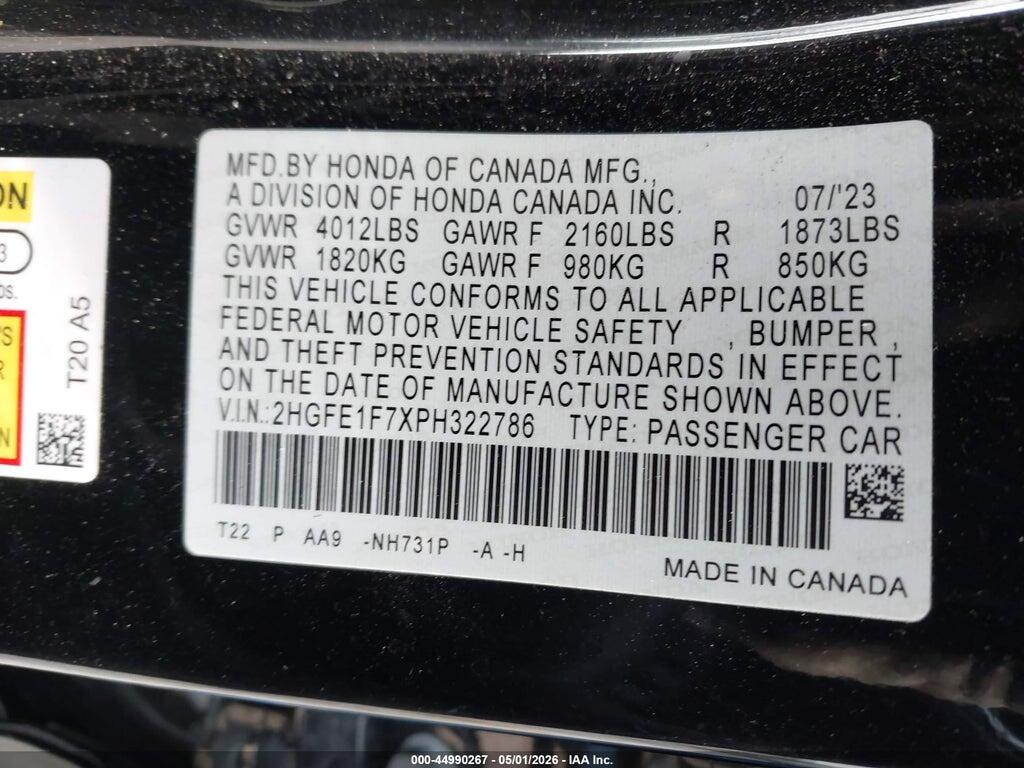 2HGFE1F7XPH322786 2023 HONDA CIVIC photo no. 9