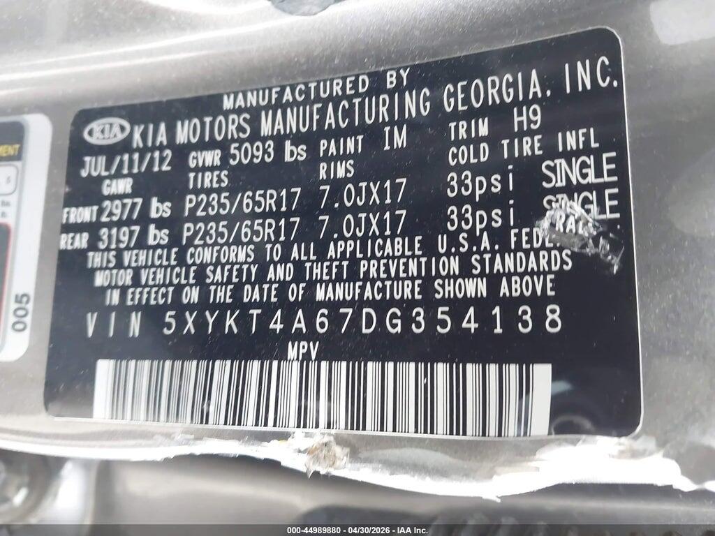 5XYKT4A67DG354138 2013 KIA SORENTO photo no. 9