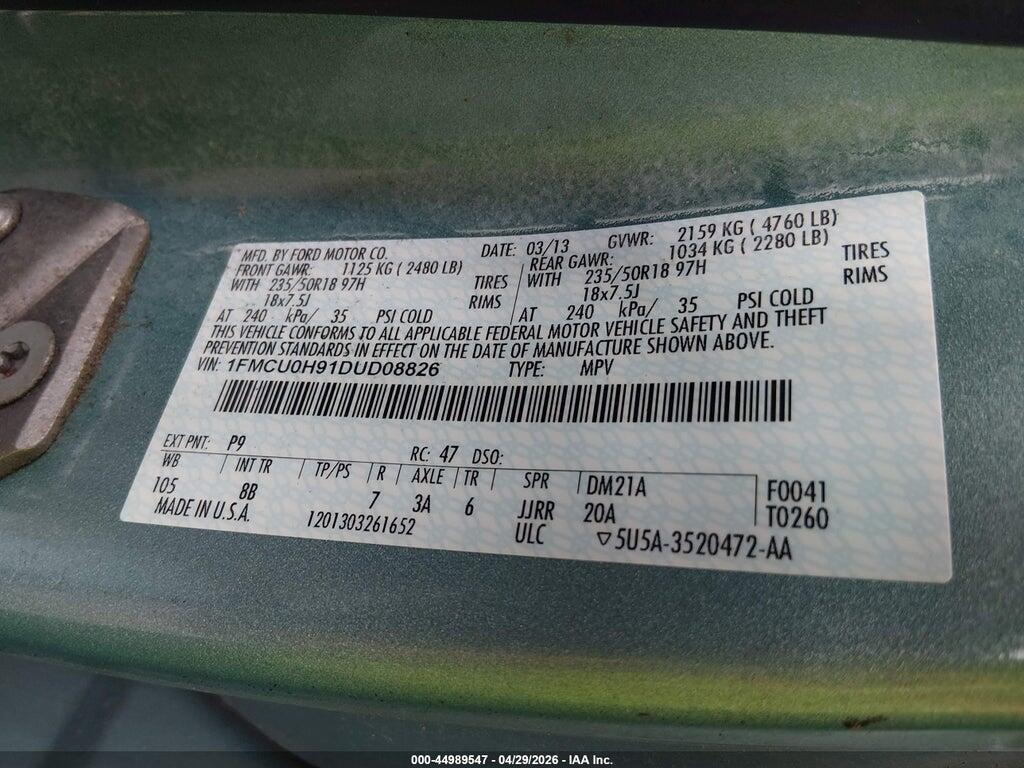 1FMCU0H91DUD08826 2013 FORD ESCAPE photo no. 9