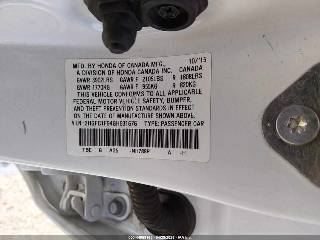 2HGFC1F94GH631676 2016 HONDA CIVIC photo no. 9