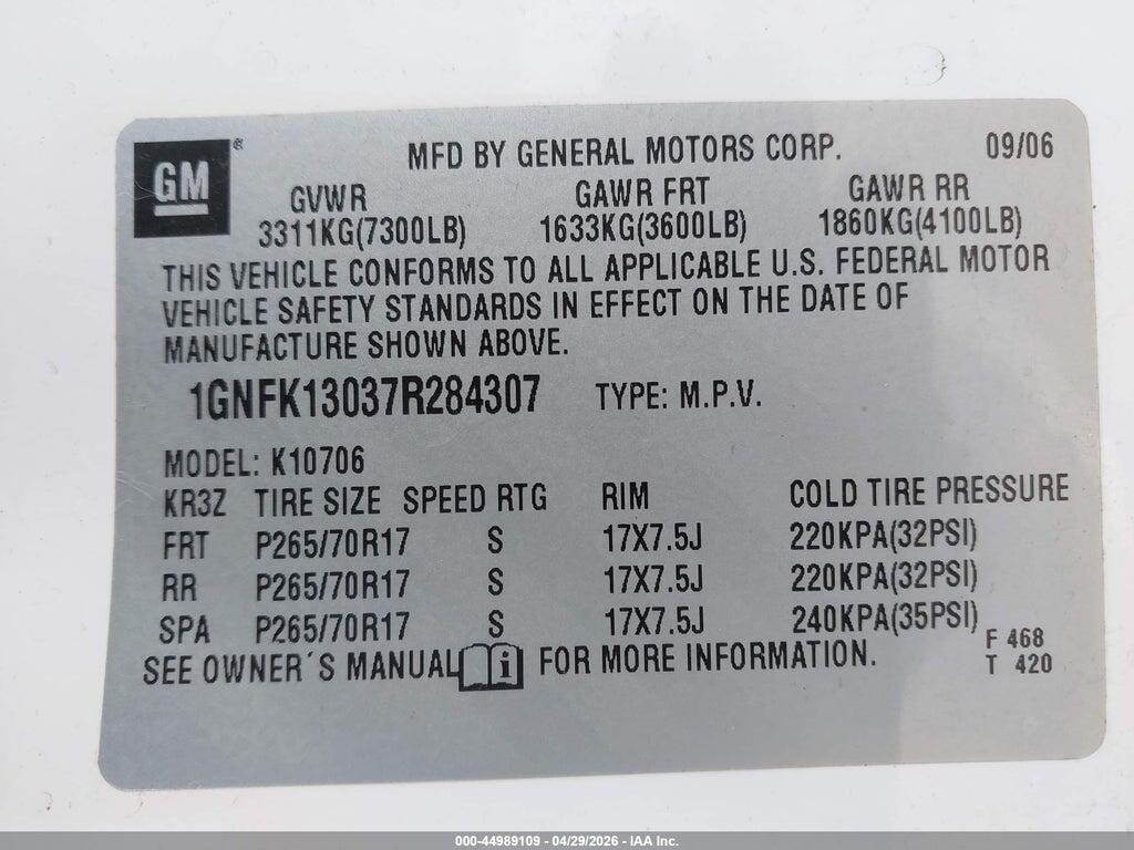 1GNFK13037R284307 2007 CHEVROLET TAHOE photo no. 9