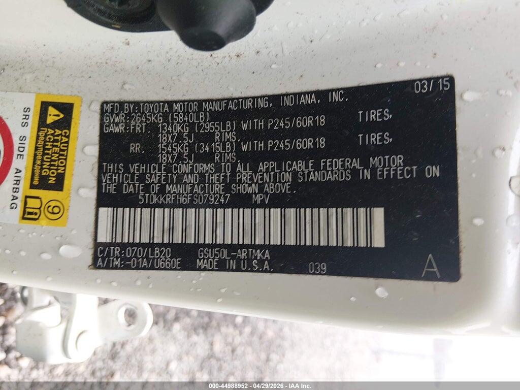 5TDKKRFH6FS079247 2015 TOYOTA HIGHLANDER photo no. 9