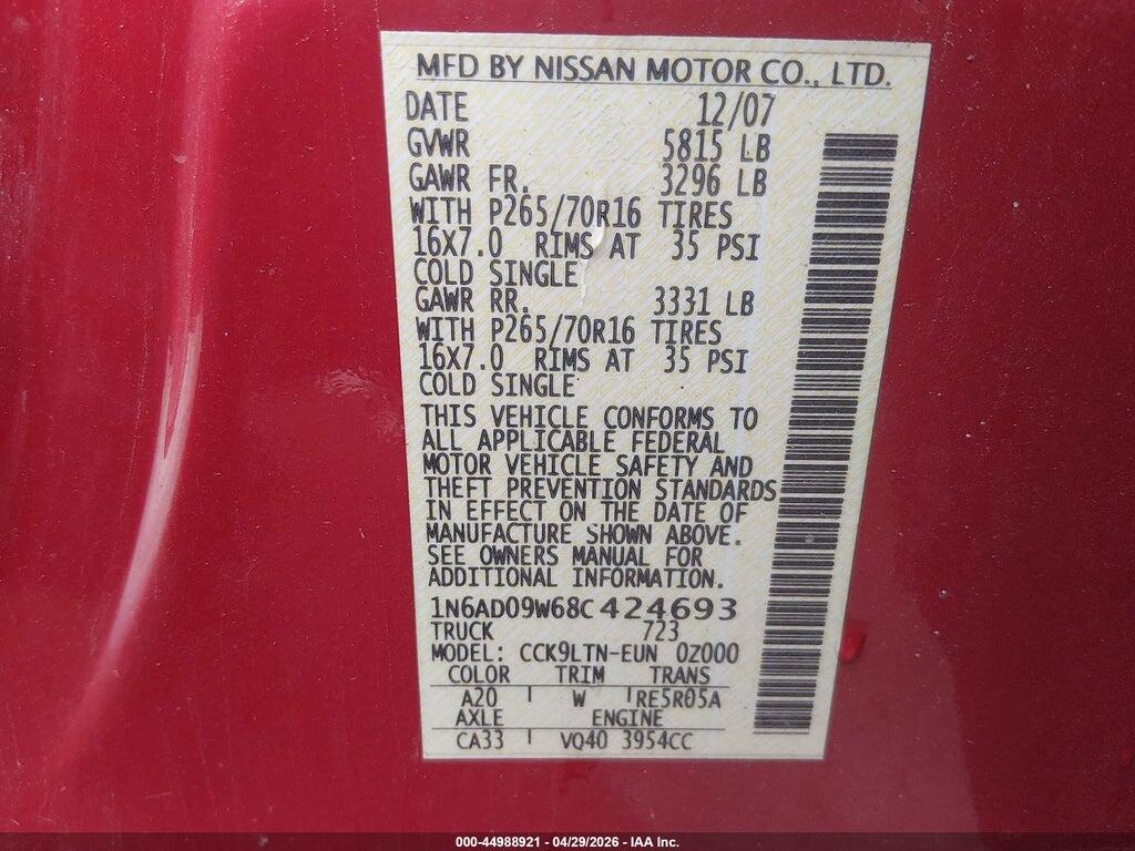 1N6AD09W68C424693 2008 NISSAN FRONTIER photo no. 9