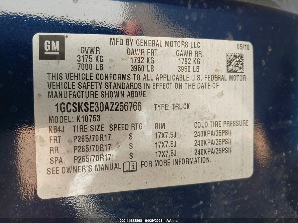 1GCSKSE30AZ256766 2010 CHEVROLET SILVERADO 1500 photo no. 9