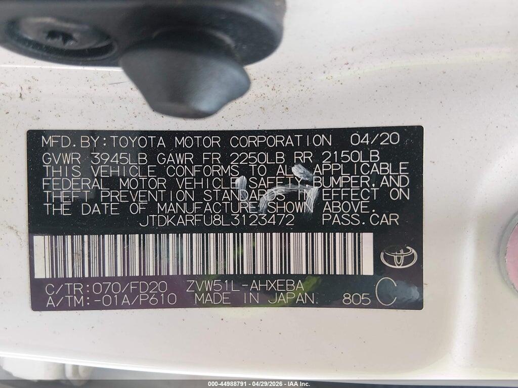 JTDKARFU8L3123472 2020 TOYOTA PRIUS photo no. 9