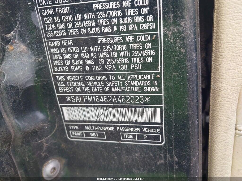 SALPM16462A462023 2002 LAND ROVER RANGE ROVER photo no. 9