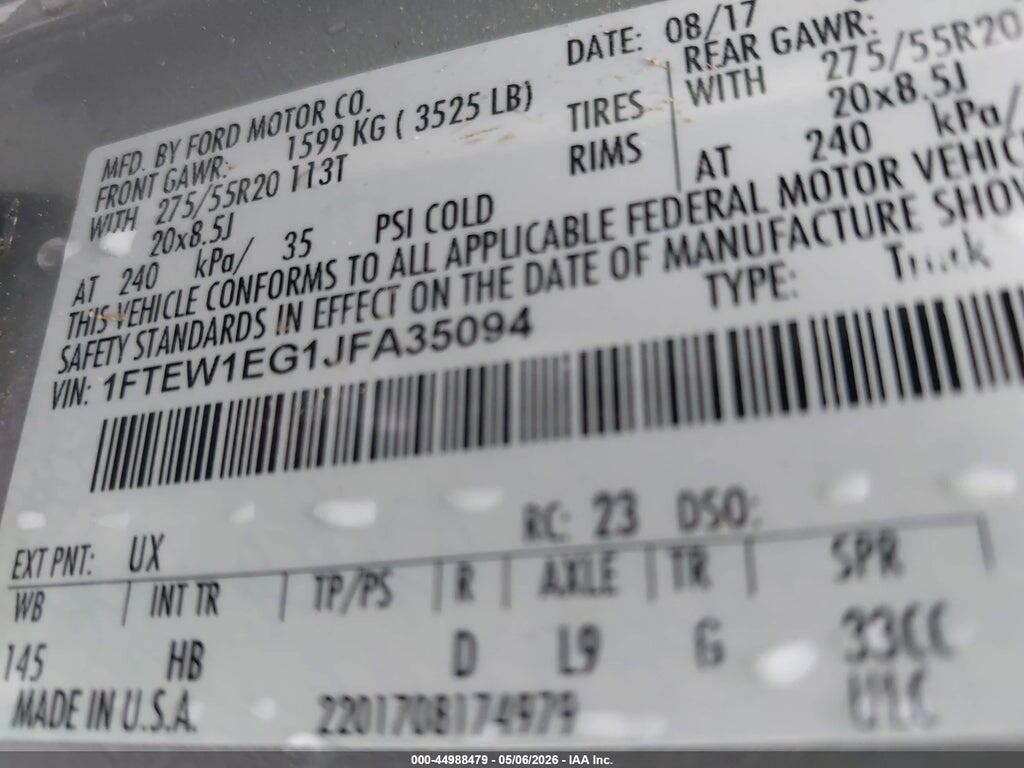 1FTEW1EG1JFA35094 2018 FORD F-150 photo no. 9
