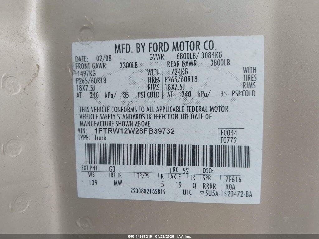 1FTRW12W28FB39732 2008 FORD F-150 photo no. 9