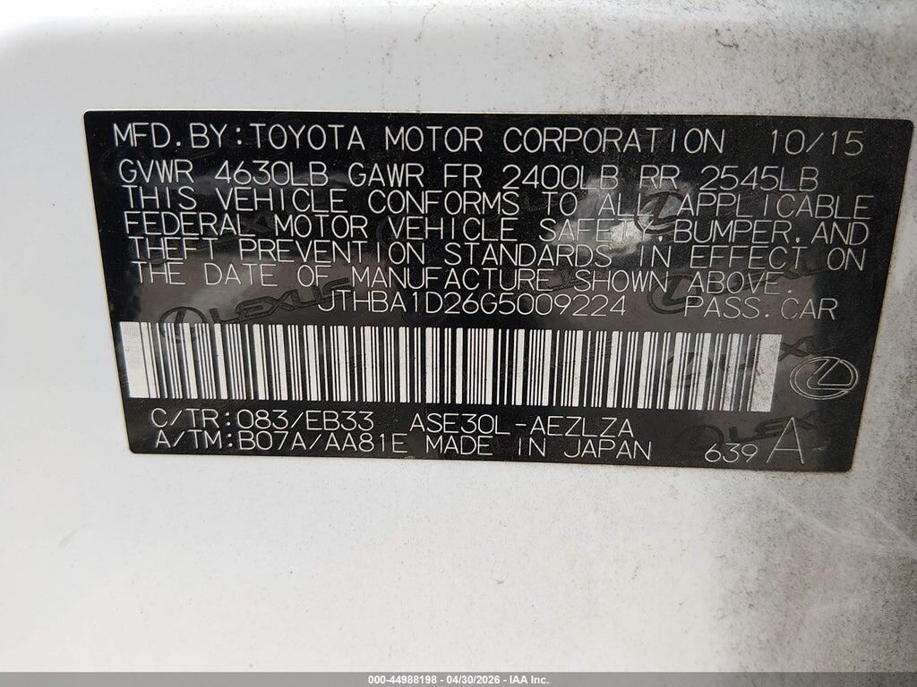 JTHBA1D26G5009224 2016 LEXUS IS 200T photo no. 9