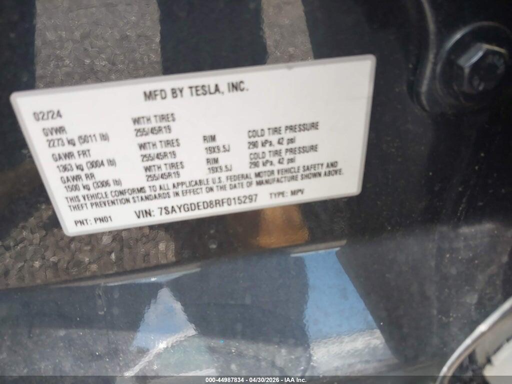 7SAYGDED8RF015297 2024 TESLA MODEL Y photo no. 9