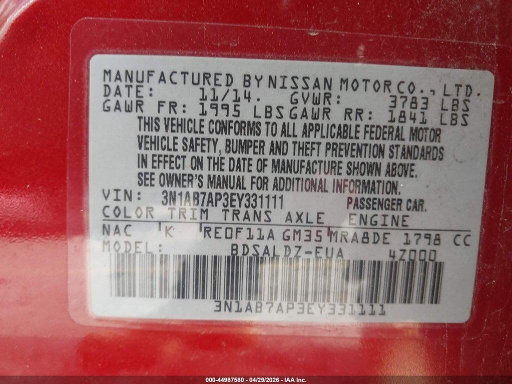 3N1AB7AP3EY331111 2014 NISSAN SENTRA photo no. 9
