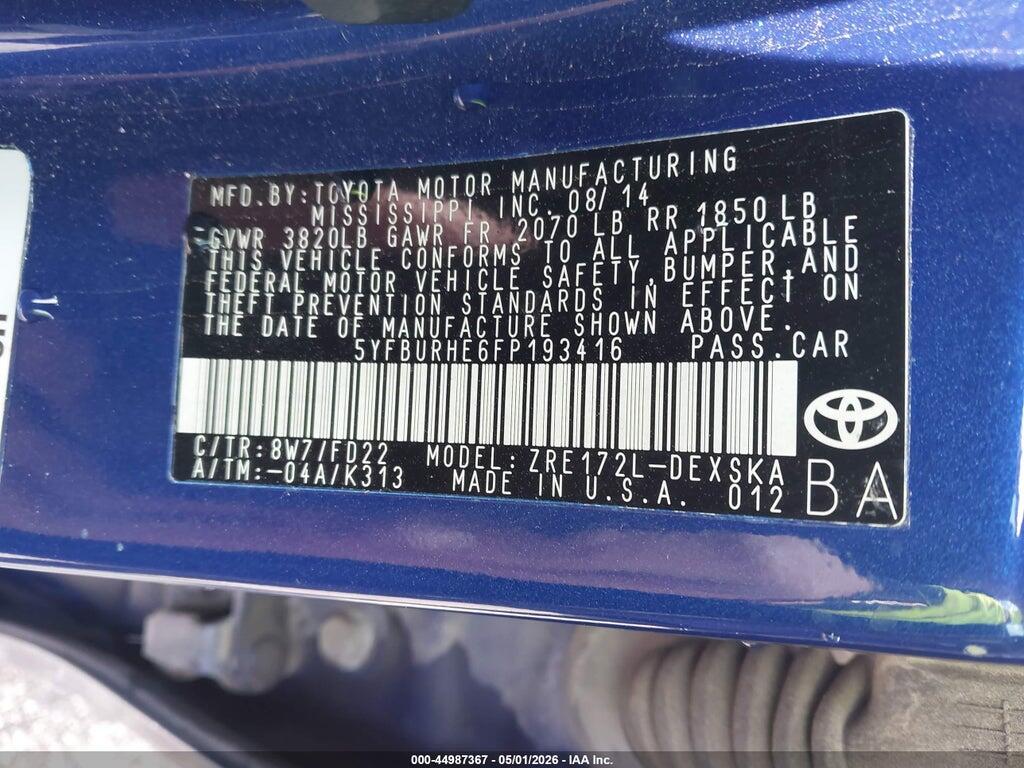 5YFBURHE6FP193416 2015 TOYOTA COROLLA photo no. 9