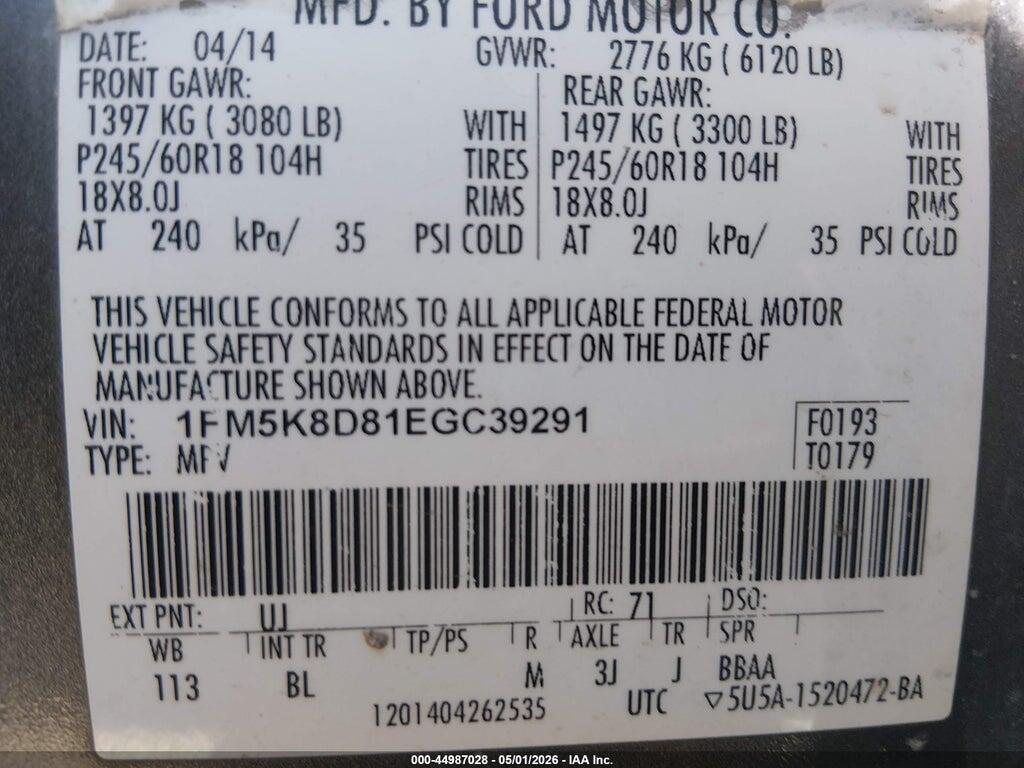1FM5K8D81EGC39291 2014 FORD EXPLORER photo no. 9