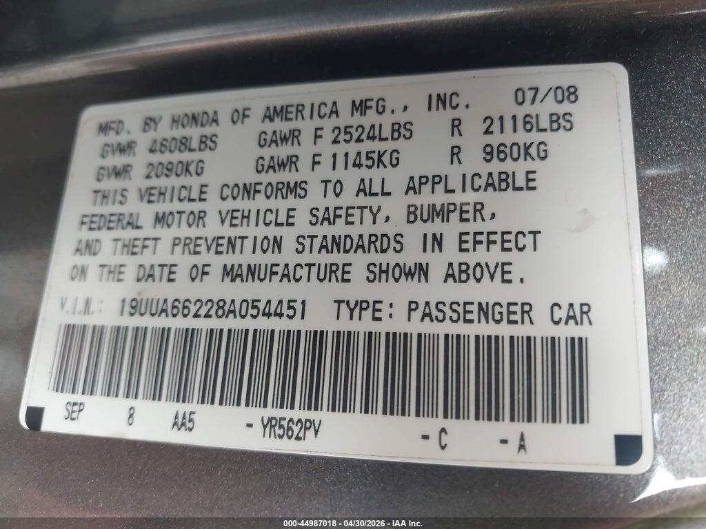 19UUA66228A054451 2008 ACURA TL photo no. 9