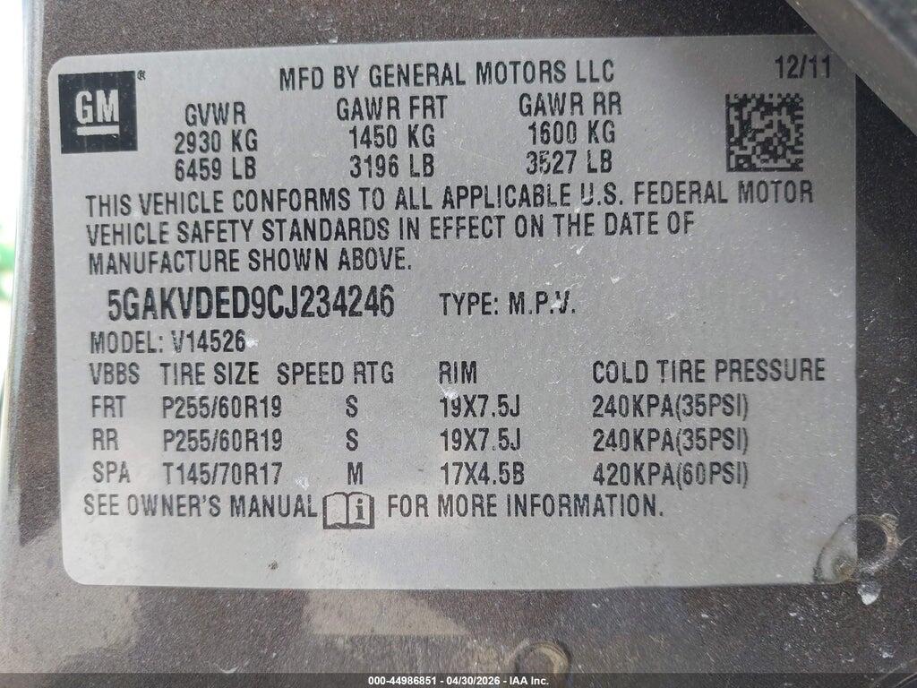 5GAKVDED9CJ234246 2012 BUICK ENCLAVE photo no. 9