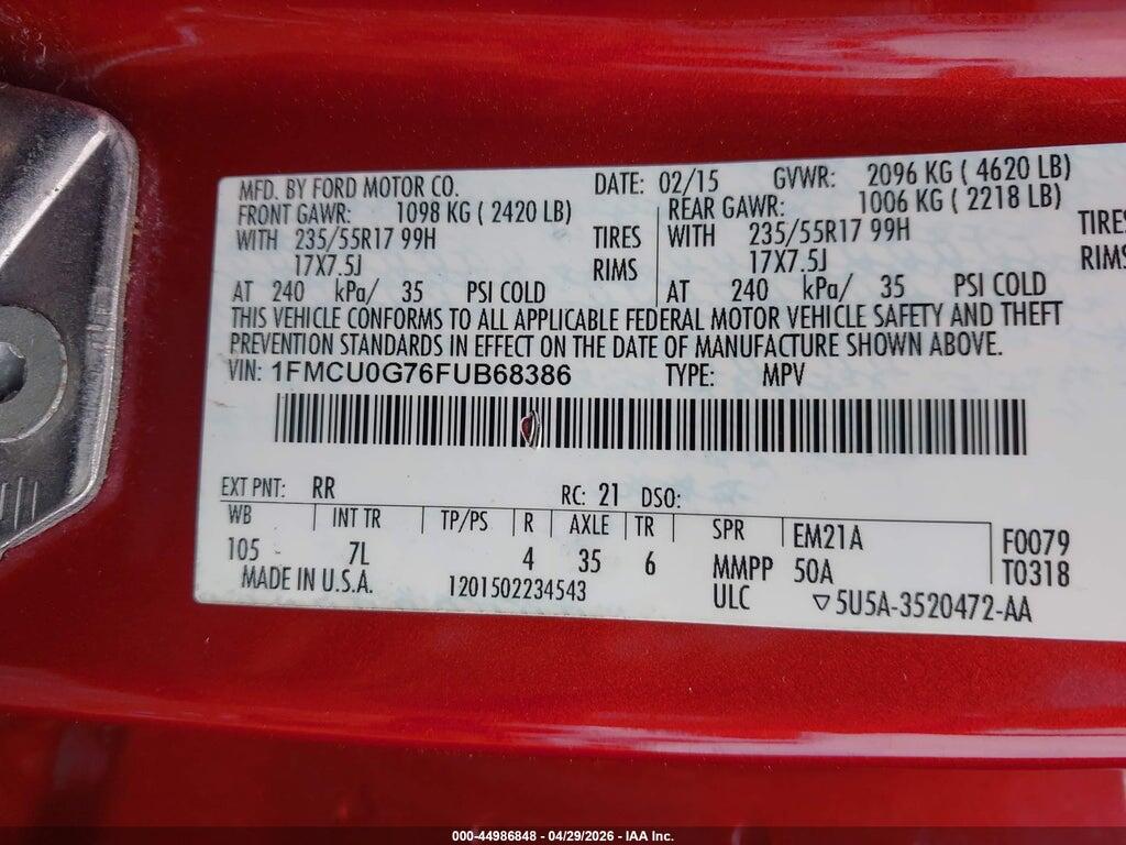 1FMCU0G76FUB68386 2015 FORD ESCAPE photo no. 9