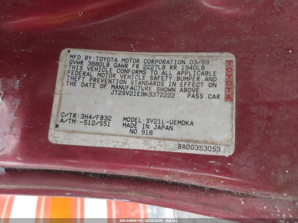 JT2SV21E9K3372222 1989 TOYOTA CAMRY photo no. 9